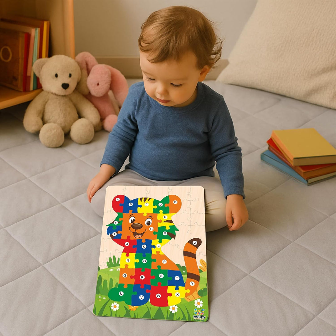 Webby Wooden Tiger Shape Alphabets Montessori Educational Jigsaw Puzzle for Kids