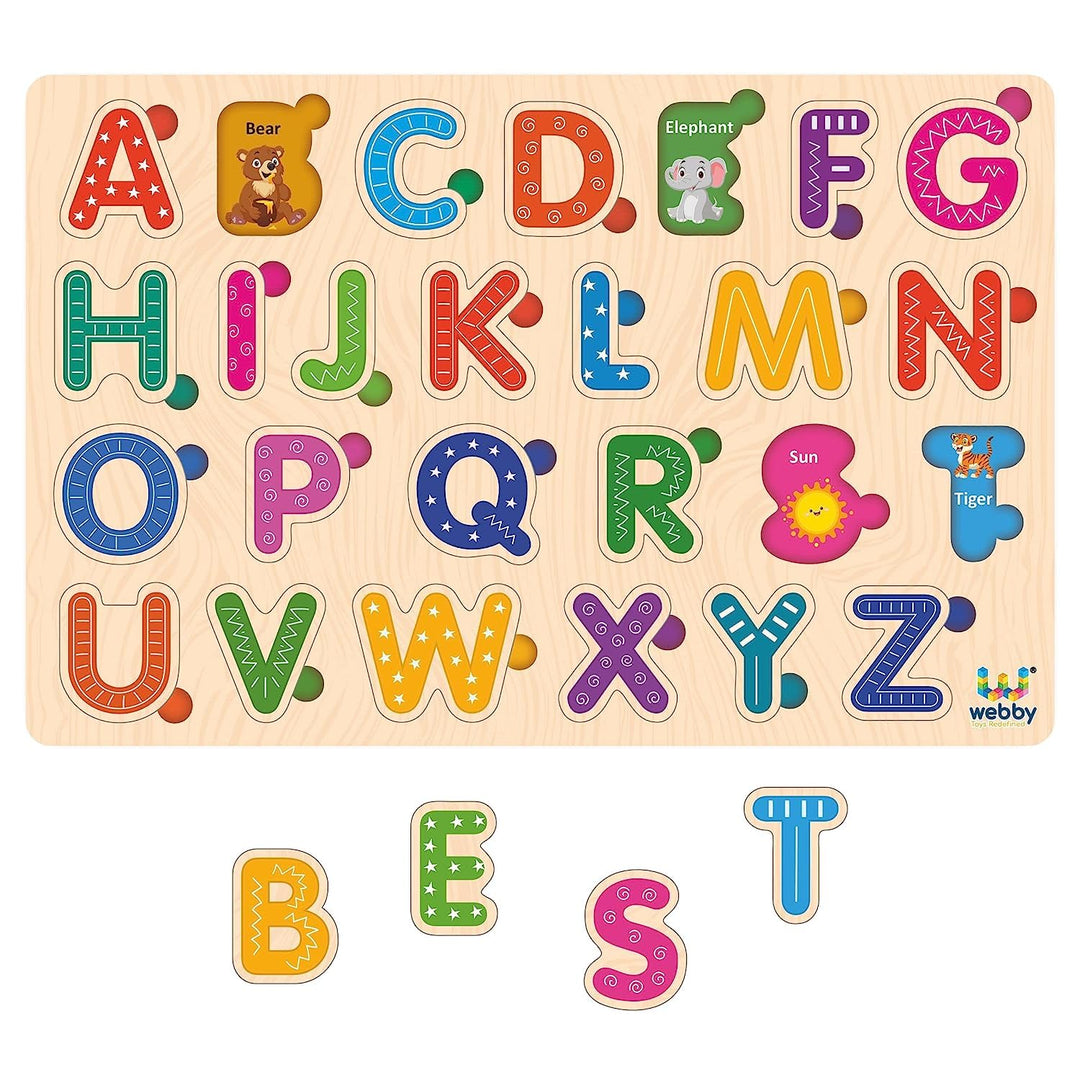 Webby Wooden Educational Colorful Alphabets, Counting Numbers and Shapes Puzzle for Preschool Kids - Set of 3
