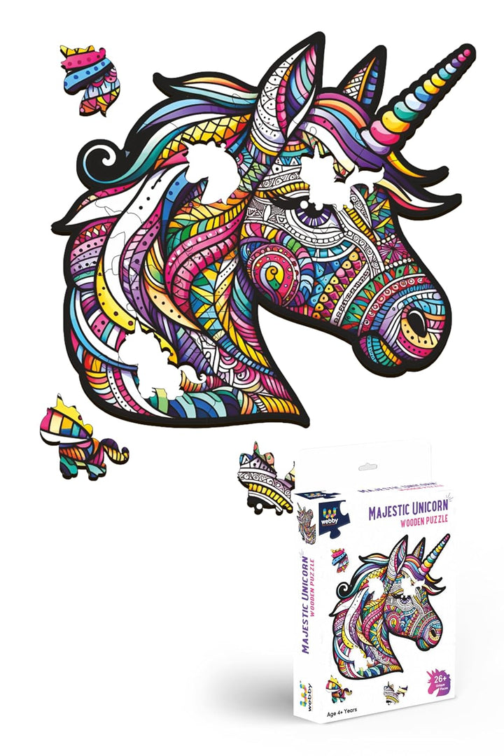Webby Unicorn Jigsaw Puzzle | Majestic Colourful Wooden Animal (26 pieces)