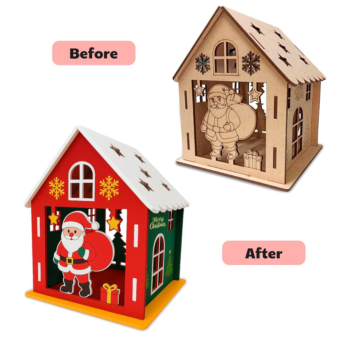 Webby Wooden Christmas House Paint Kit | DIY Christmas Hut Decoration | Arts and Crafts | Colour Painting | Santa Theme Craft Gift Set for Kids