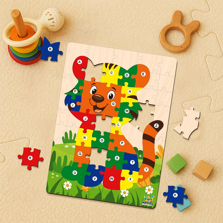 Webby Wooden Tiger Shape Alphabets Montessori Educational Jigsaw Puzzle for Kids