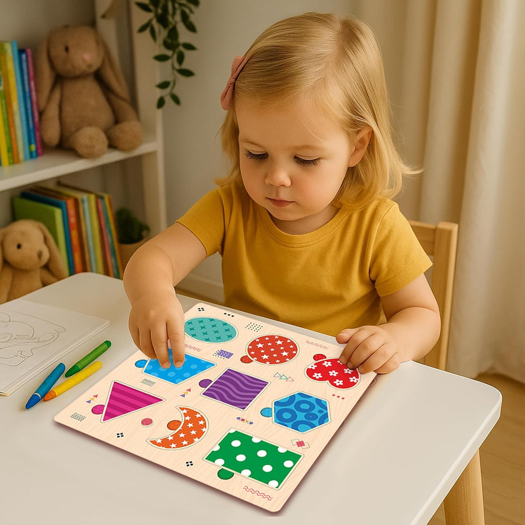 Webby Shapes Wooden Learning Puzzle | Educational Montessori Toy for Pre School Kids