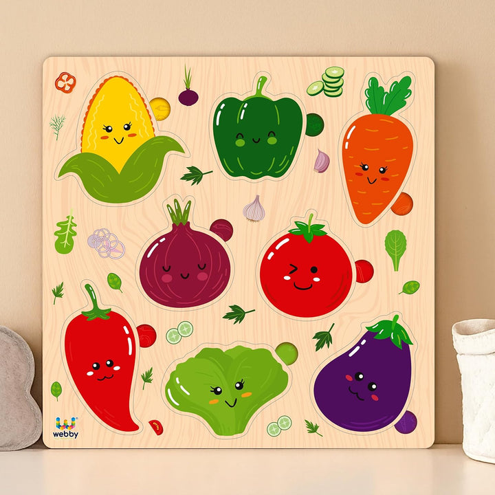 Webby Vegetables Wooden Learning Puzzle | Educational Montessori Toy for Pre School Kids