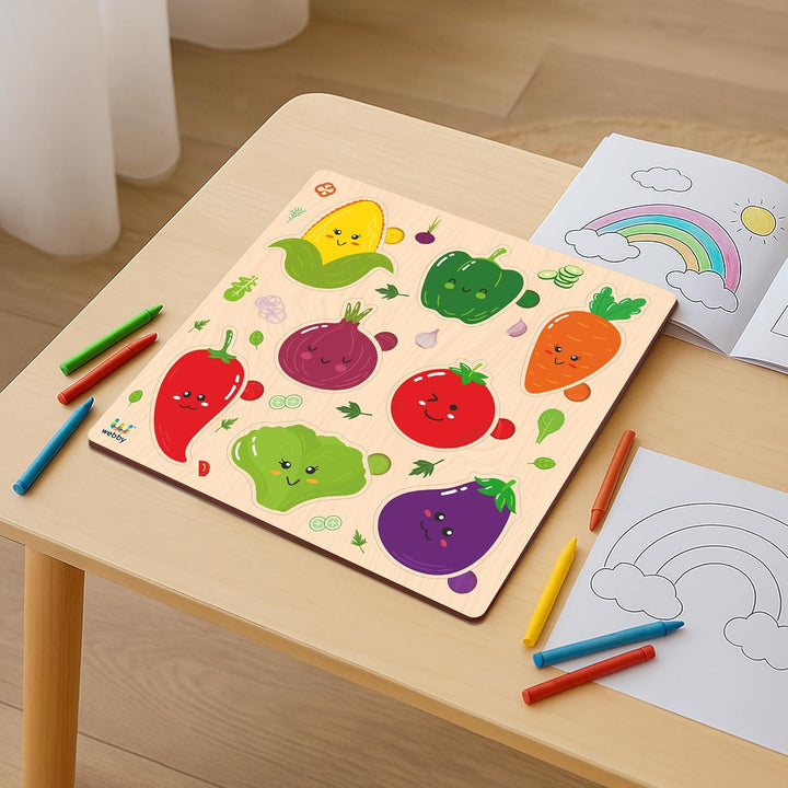 Webby Vegetables Wooden Learning Puzzle | Educational Montessori Toy for Pre School Kids
