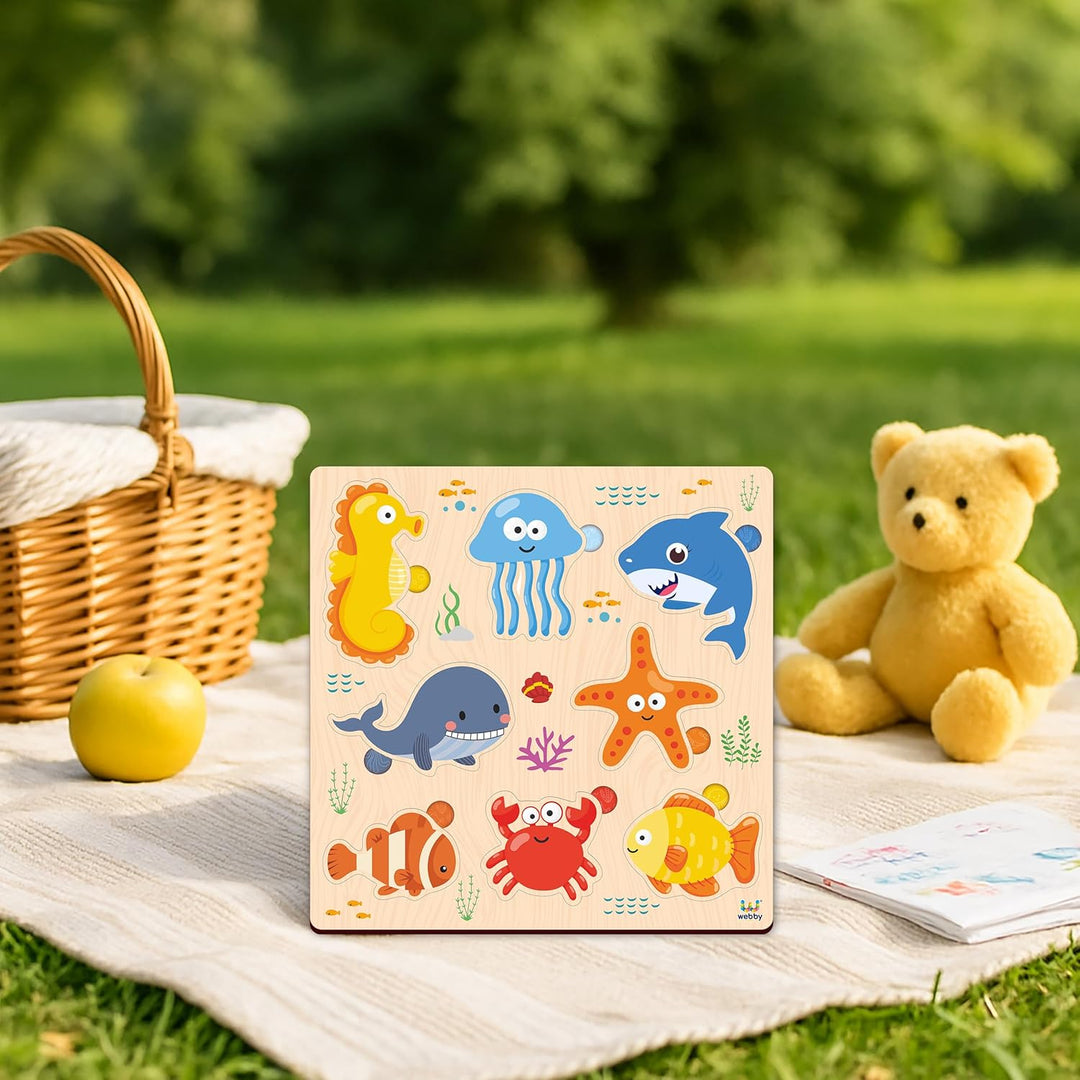 Webby Sea Animal Wooden Learning Puzzle | Educational Montessori Toy for Pre School Kids