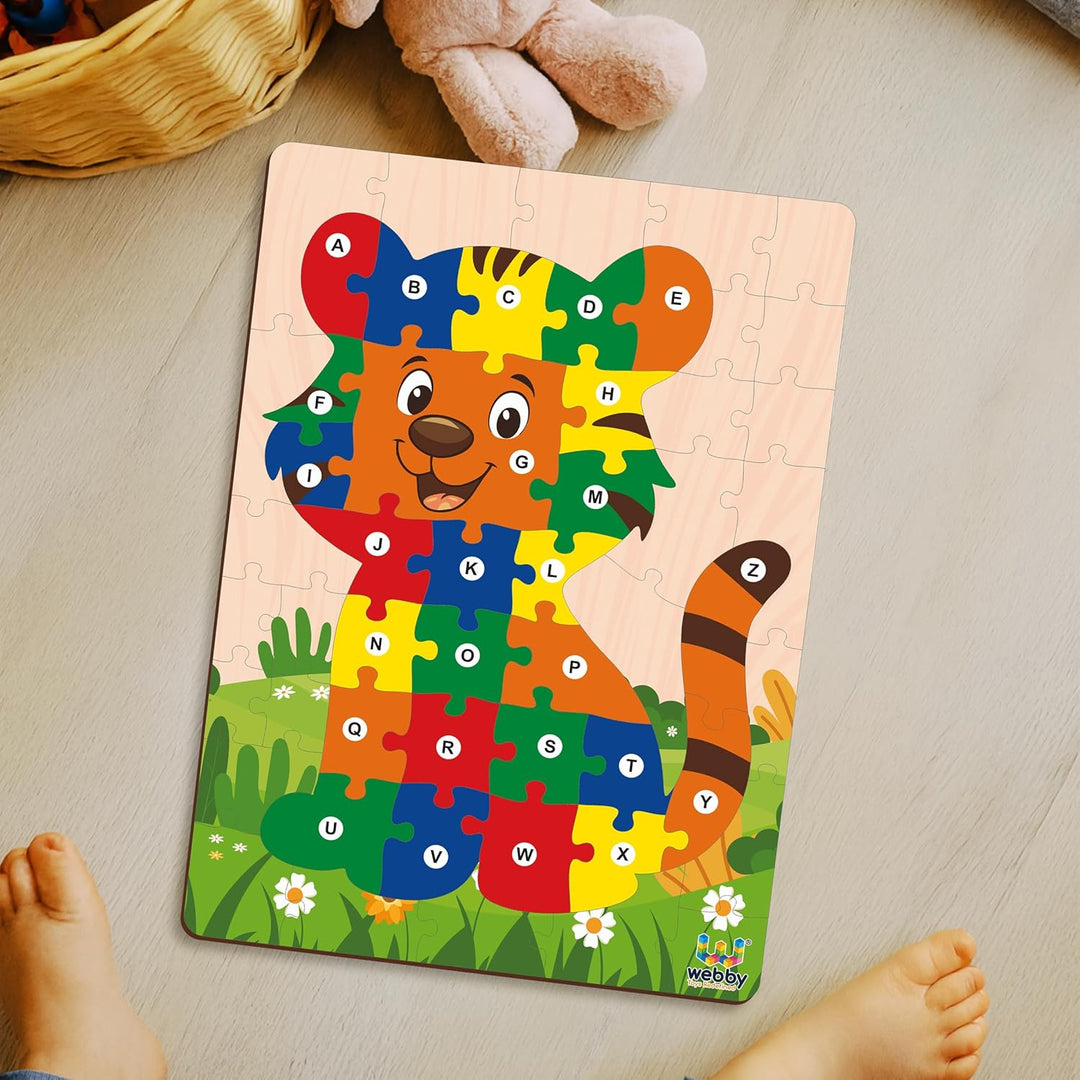 Webby Wooden Tiger Shape Alphabets Montessori Educational Jigsaw Puzzle for Kids