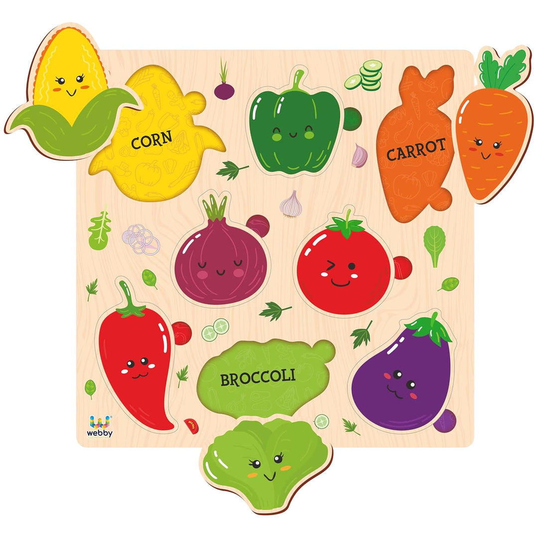 Webby Vegetables Wooden Learning Puzzle | Educational Montessori Toy for Pre School Kids
