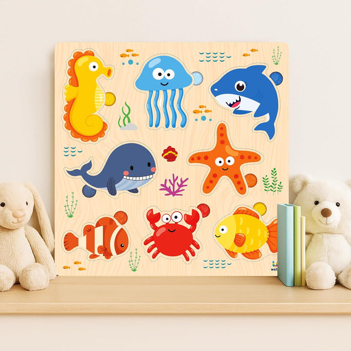 Webby Sea Animal Wooden Learning Puzzle | Educational Montessori Toy for Pre School Kids