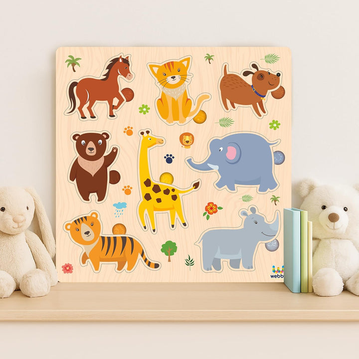 Webby Animals Wooden Learning Puzzle | Educational Montessori Toy for Pre School Kids