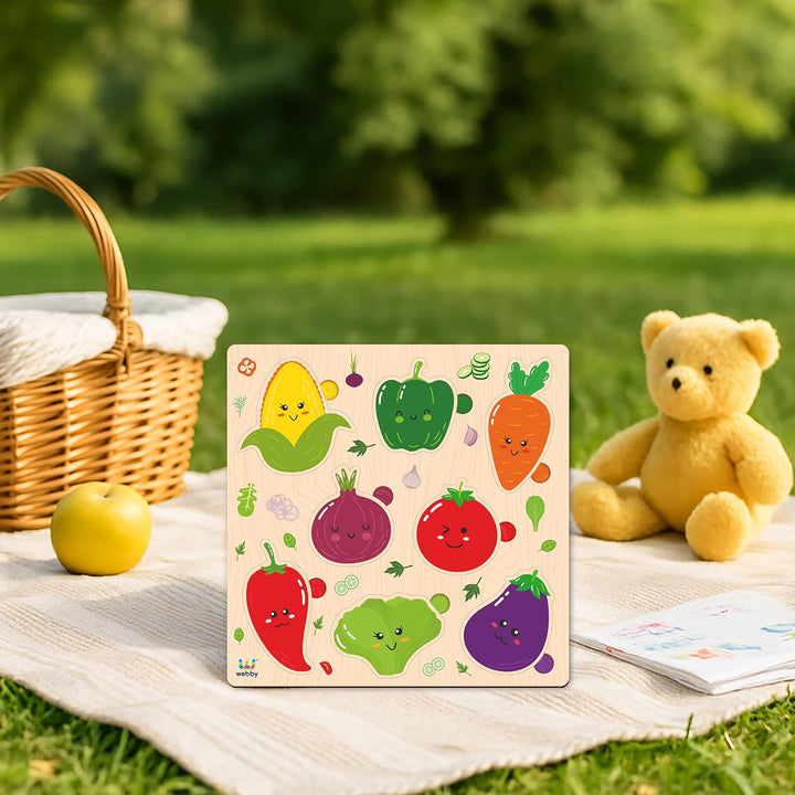 Webby Vegetables Wooden Learning Puzzle | Educational Montessori Toy for Pre School Kids