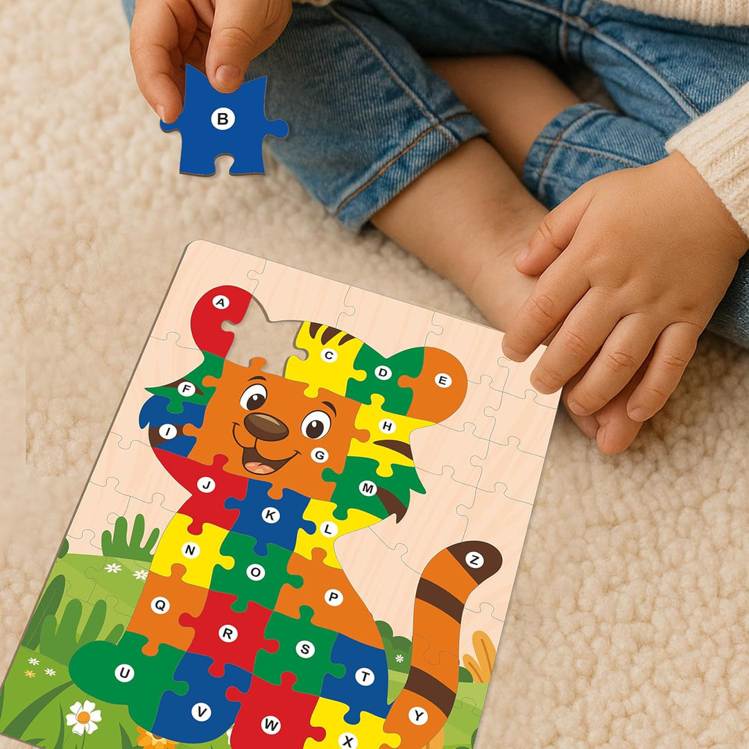 Webby Wooden Tiger Shape Alphabets Montessori Educational Jigsaw Puzzle for Kids