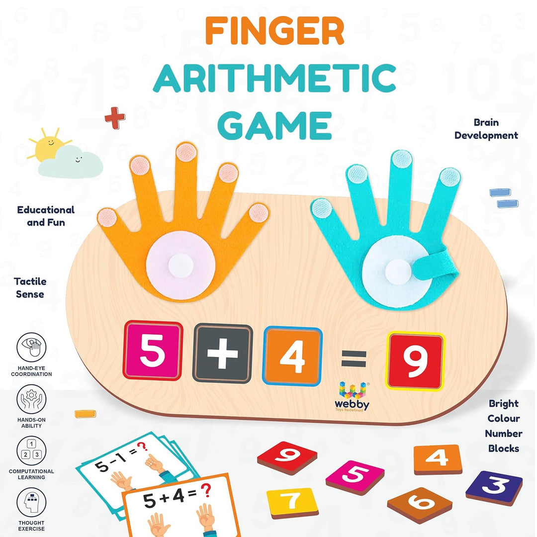 Webby Finger Arithmetic Game | Educational Math Learning Indoor Board Game with Addition and Subtraction for Montessori and Preschool Kids