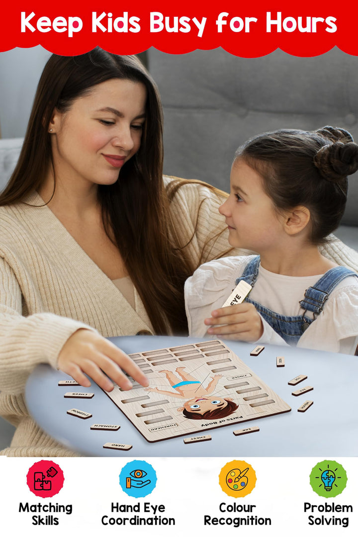 Webby Wooden Body Parts Learning Puzzle Board | Educational Anatomy Toy for Kids