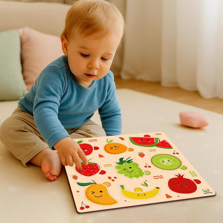 Webby Fruits Wooden Learning Puzzle | Educational Montessori Toy for Pre School Kids