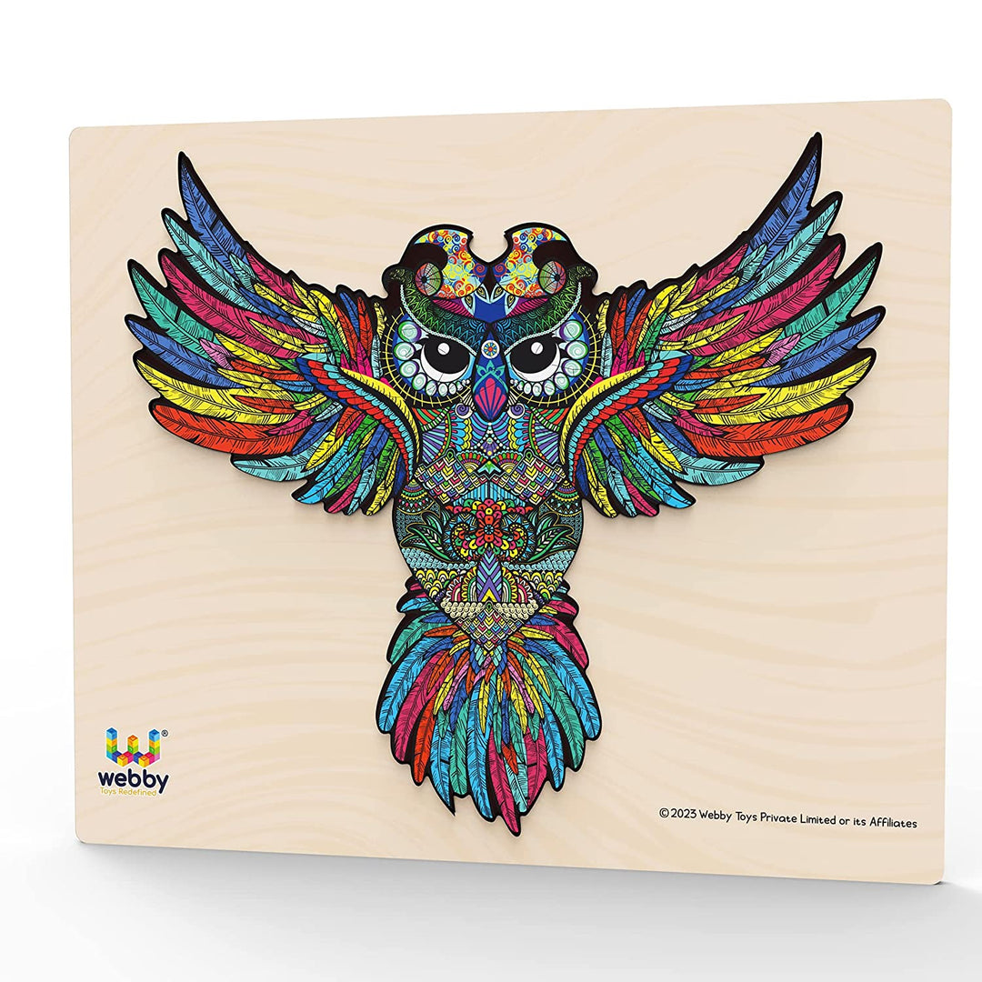 Webby Colourful Jigsaw Owl Shaped Puzzle with Tray (28×24) cm, 100 Pcs