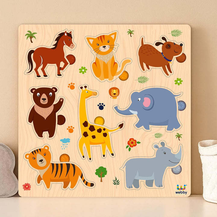 Webby Animals Wooden Learning Puzzle | Educational Montessori Toy for Pre School Kids