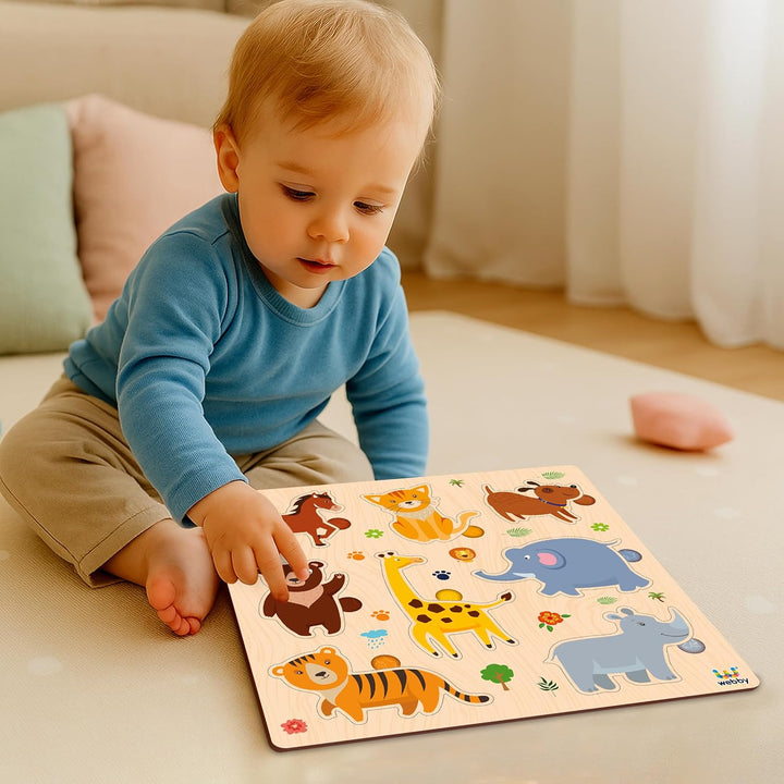Webby Animals Wooden Learning Puzzle | Educational Montessori Toy for Pre School Kids