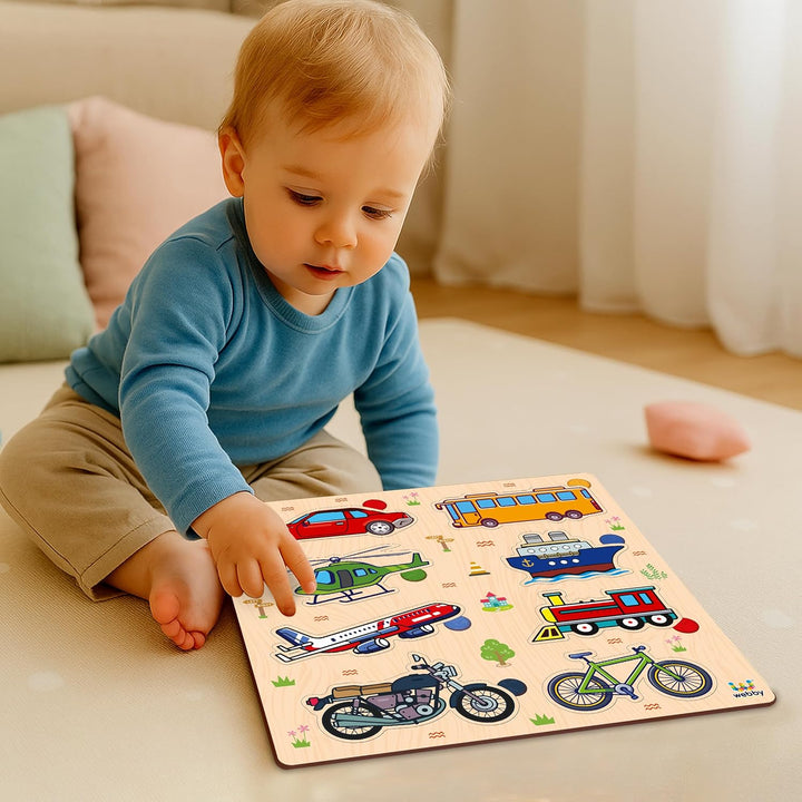 Webby Public Transport Vehicles Wooden Learning Puzzle | Educational Montessori Toy for Pre School Kids