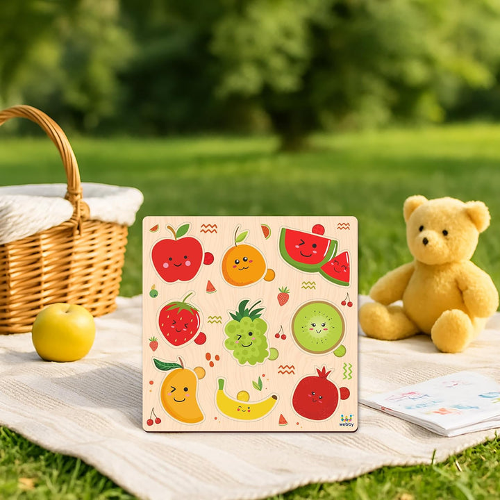 Webby Fruits Wooden Learning Puzzle | Educational Montessori Toy for Pre School Kids