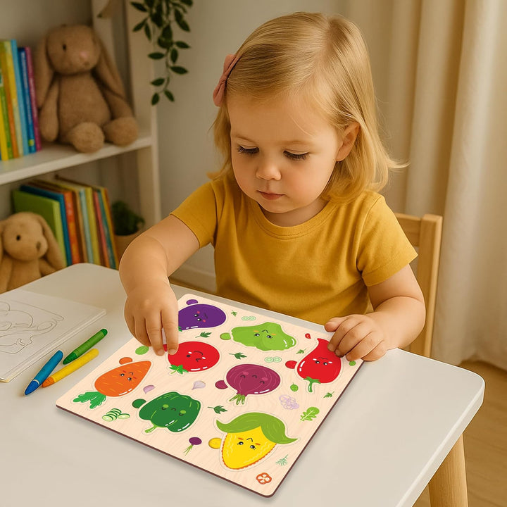 Webby Vegetables Wooden Learning Puzzle | Educational Montessori Toy for Pre School Kids