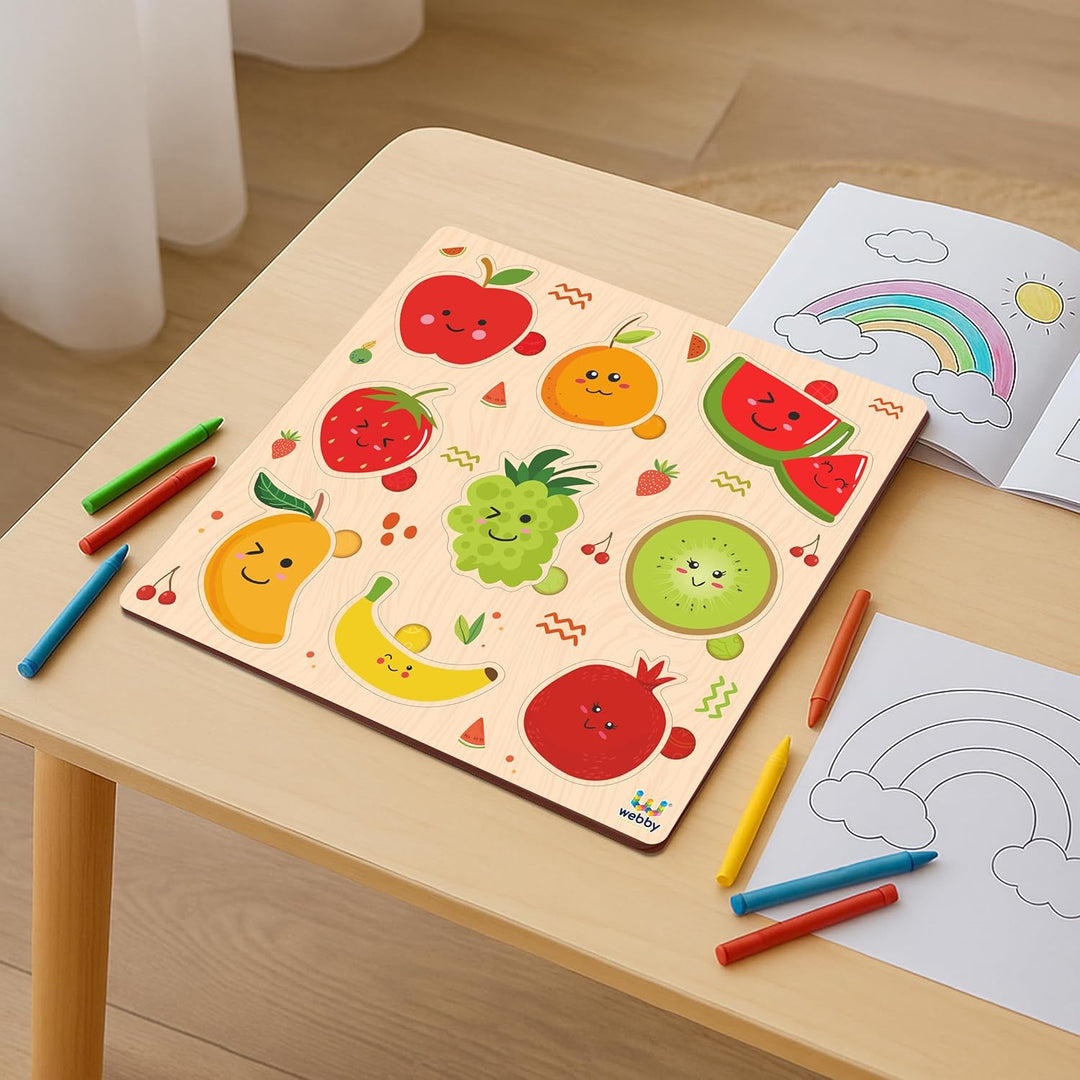 Webby Fruits Wooden Learning Puzzle | Educational Montessori Toy for Pre School Kids
