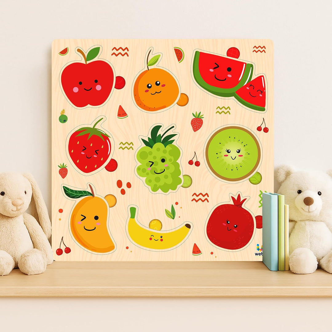 Webby Wooden Learning Puzzle Set | Educational Montessori Toys with Shapes, Fruits and Transport Vehicles | Set of 3 Puzzles for Kids