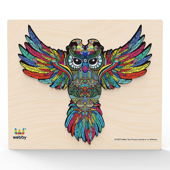 Webby Colourful Jigsaw Owl Shaped Puzzle with Tray (28×24) cm, 100 Pcs