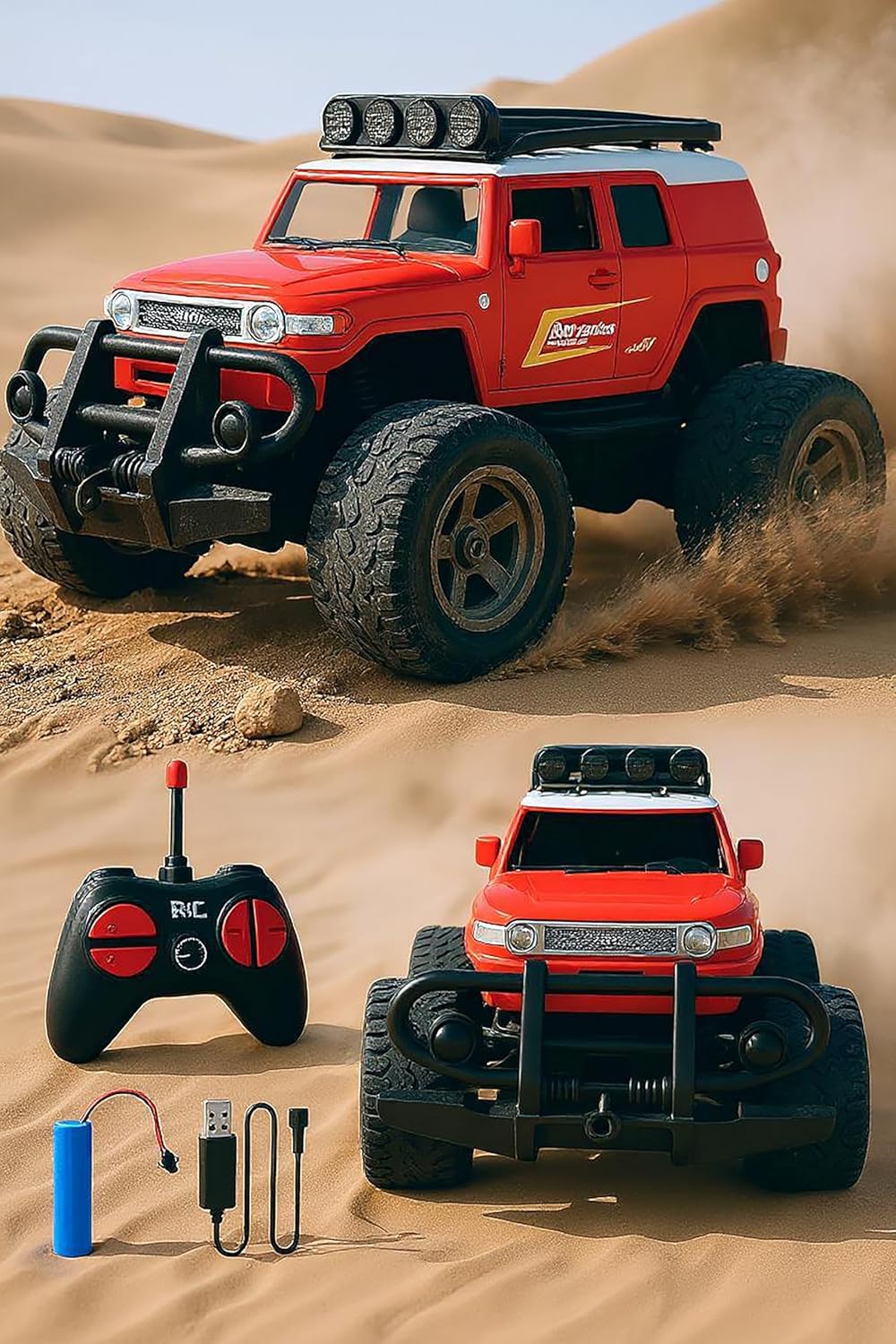 Webby Off-Road Remote Control Monster Truck for Boys | Multi-Direction Control | Birthday Gift for Boys and Girls | RC Car with Rechargeable Battery USB Cable (Red), 3+ Years