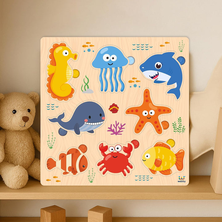 Webby Sea Animal Wooden Learning Puzzle | Educational Montessori Toy for Pre School Kids