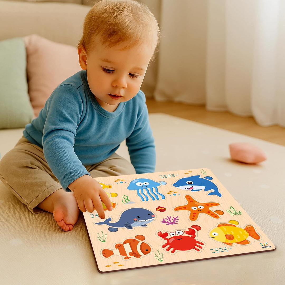 Webby Sea Animal Wooden Learning Puzzle | Educational Montessori Toy for Pre School Kids