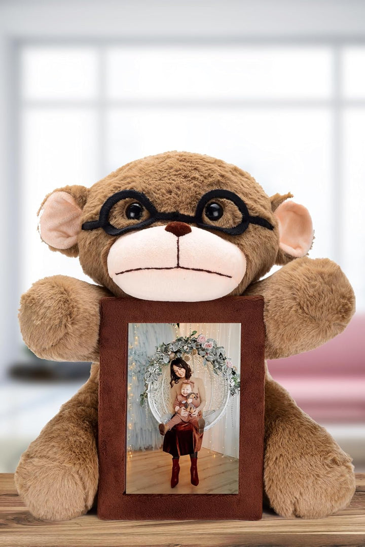 Webby Plush Monkey with Specs and Photoframe Soft Toys | Birthday Gift for Kids and Adults (Brown)