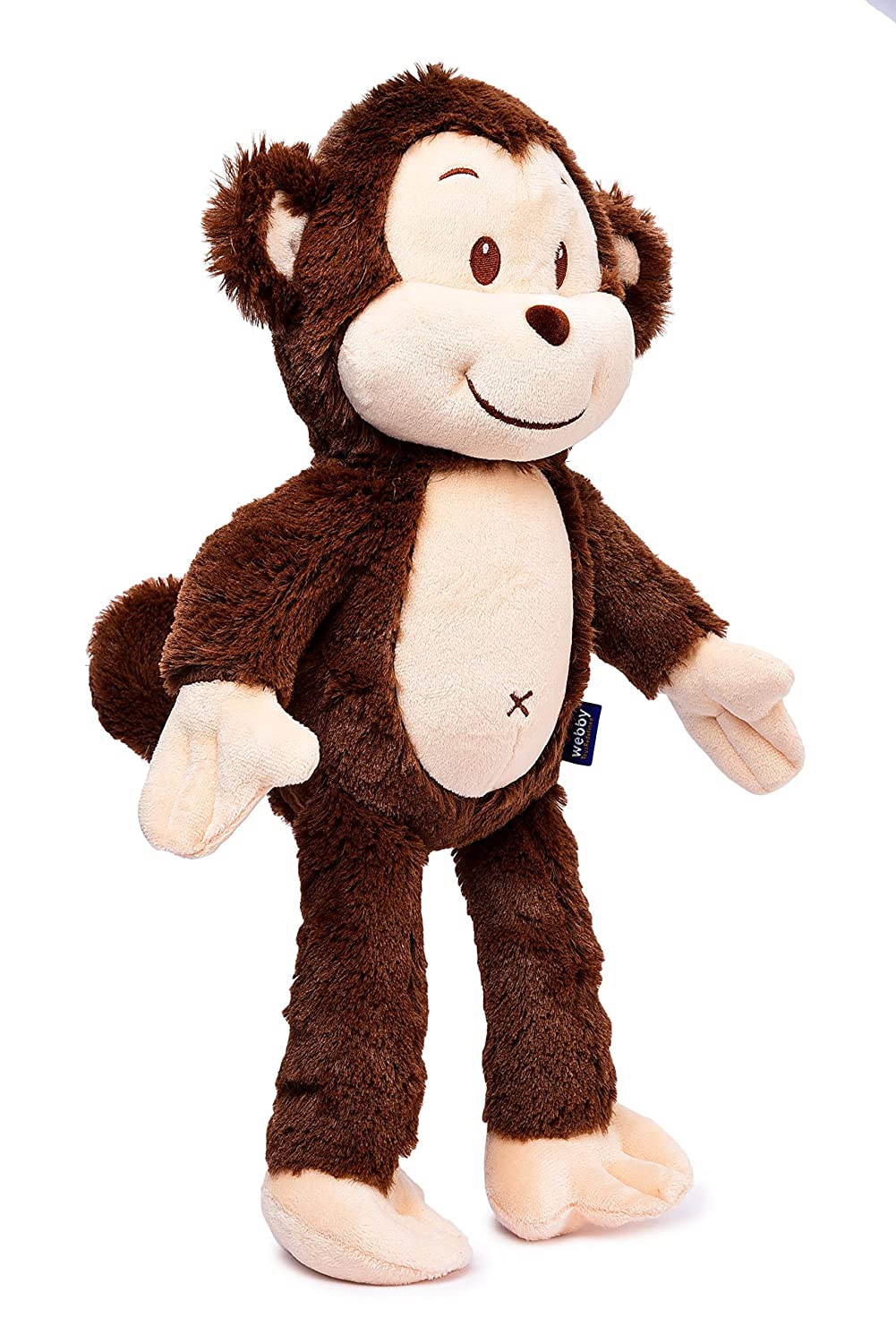 Webby Plush Smiling Monkey Stuffed Animal Soft Toy, Adorable Gifts for Kids and Adult, 35 CM (Dark Brown)