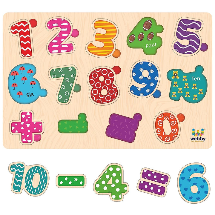 Webby Wooden Educational Colorful Alphabets, Counting Numbers and Shapes Puzzle for Preschool Kids - Set of 3