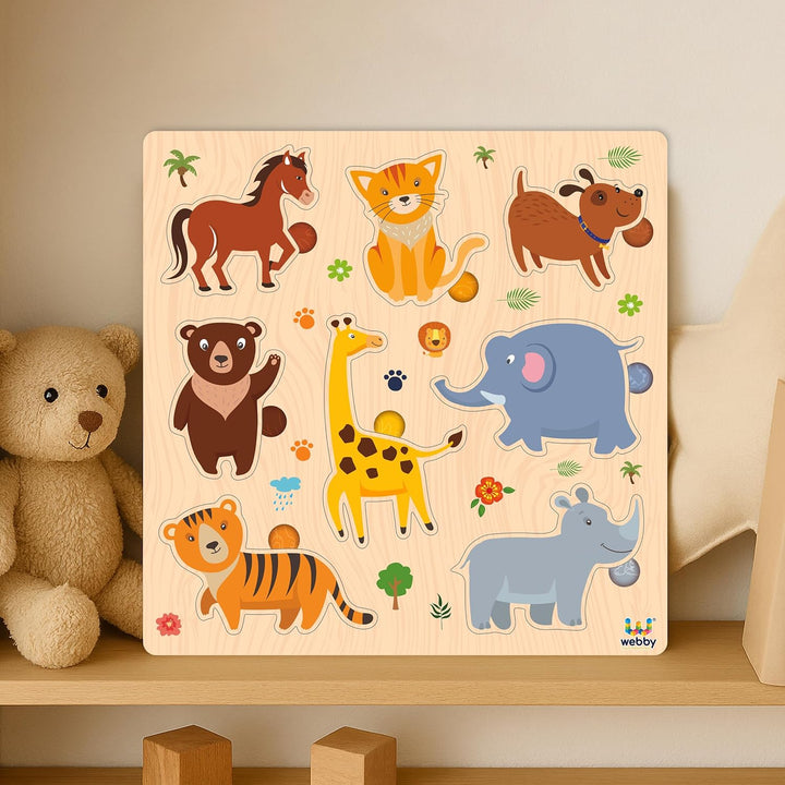 Webby Animals Wooden Learning Puzzle | Educational Montessori Toy for Pre School Kids