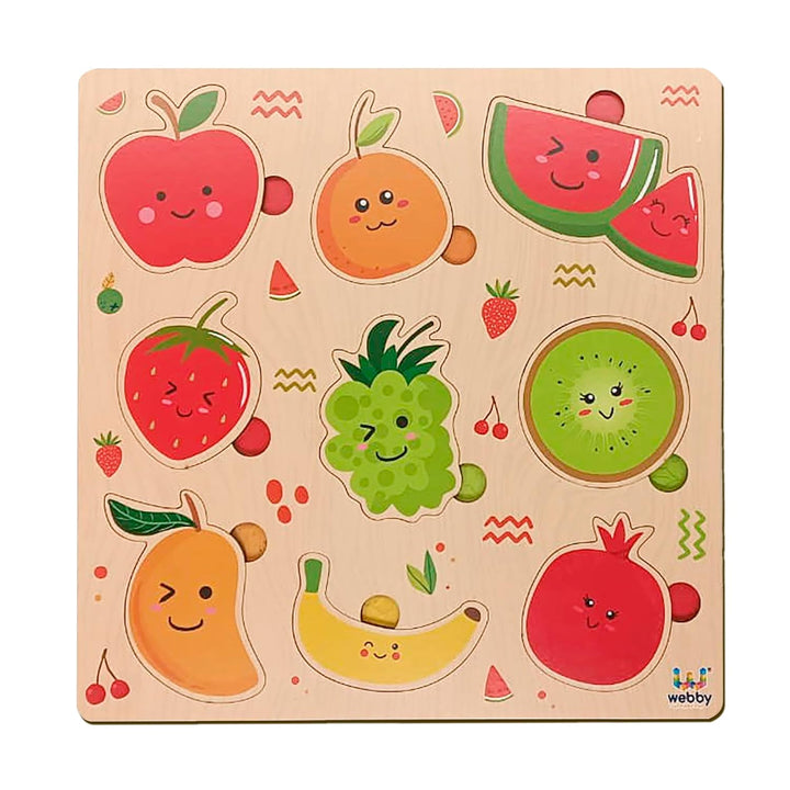 Webby Fruits Wooden Learning Puzzle | Educational Montessori Toy for Pre School Kids