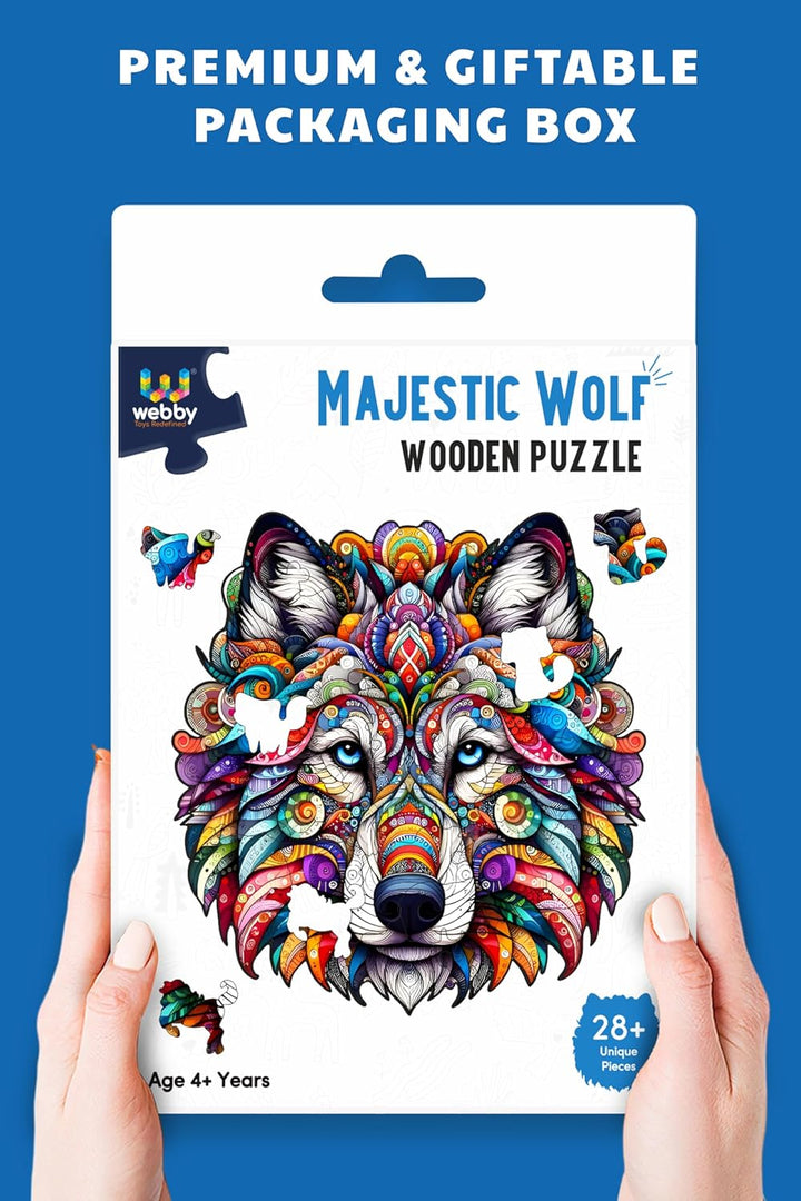 Webby Wolf Jigsaw Puzzle | Majestic Colourful Wooden Animal Puzzle (28 pieces)