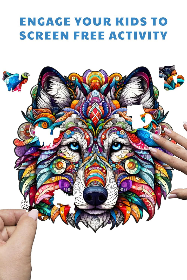 Webby Wolf Jigsaw Puzzle | Majestic Colourful Wooden Animal Puzzle (28 pieces)