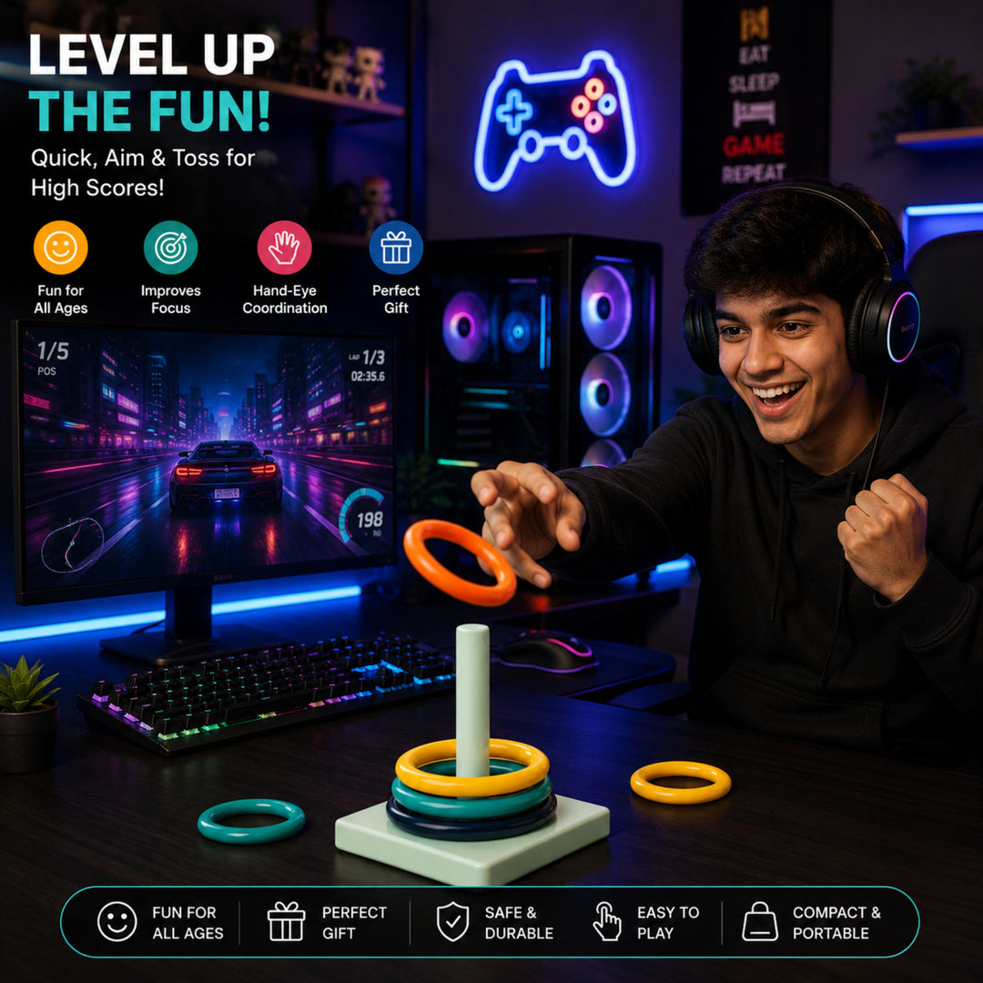 Webby Desktop Ring Toss Game for Kids and Adults | Ages 3+ Years, Hand-Eye Coordination, Compact & Portable, Family Bonding Game, Home, Office & Travel