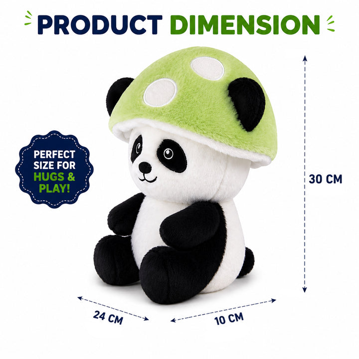 Webby Plush Mushroom-Capped Panda Soft Toy | Soft & Huggable, Ideal Nursery Decor, Green Mushroom Cap, For Kids