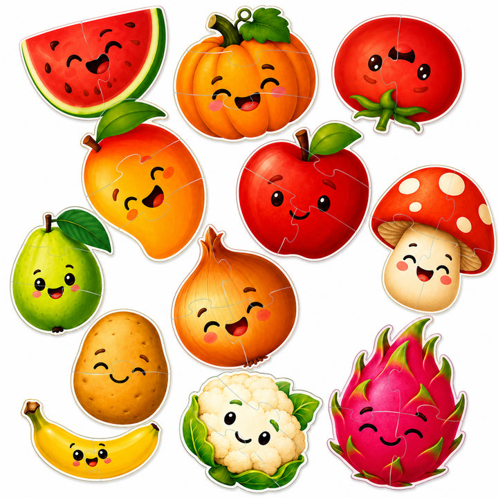 Webby Fruits and Vegetables Level Up Jigsaw Puzzle for Kids | 12 Puzzles in Box, Ages 2+ Years, Montessori Learning, 2-4 Piece Puzzles, Develops Motor Skills
