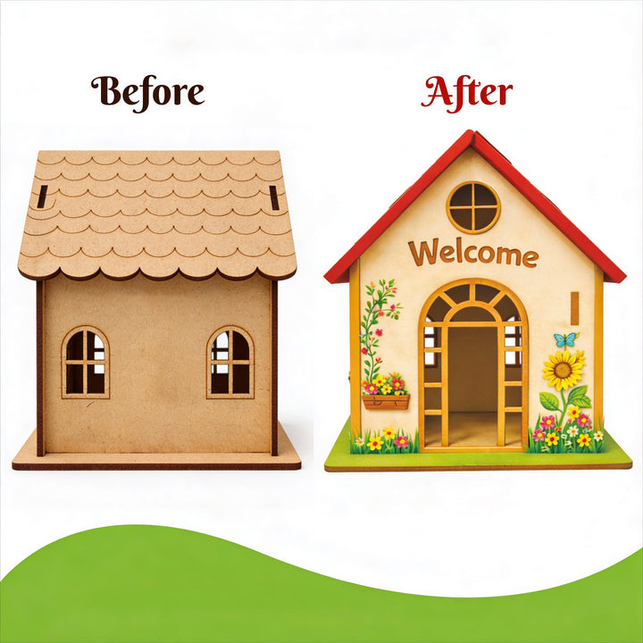 Webby Wooden DIY Paint House Art and Craft Toy | Birthday Return Gift | Colour Paint Activity Kit for Kids