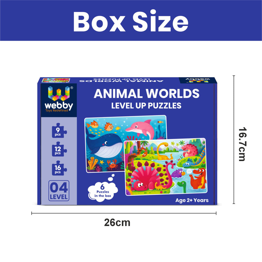 Webby Animal Worlds Level Up Jigsaw Puzzles for Kids | 6 Puzzles in 1 Box, 9, 12 & 16 Pieces, Ages 2+ Years