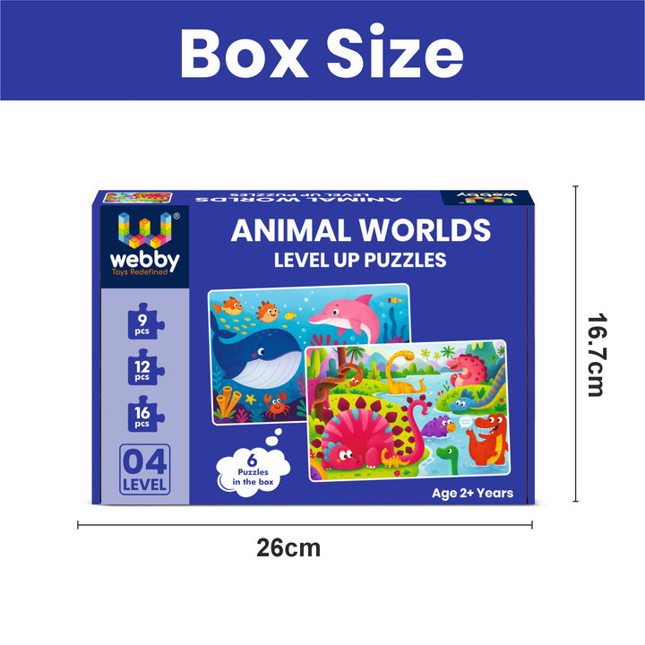 Webby Animal Worlds Level Up Jigsaw Puzzles for Kids | 6 Puzzles in 1 Box, 9, 12 & 16 Pieces, Ages 2+ Years