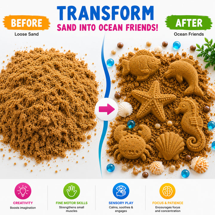 Webby Ocean Sand Art Kit with Magic Sand and Moulds | Ages 3+ Years, Ocean Animal Moulds, Sensory Play, Boosts Creativity, Fine Motor Skills