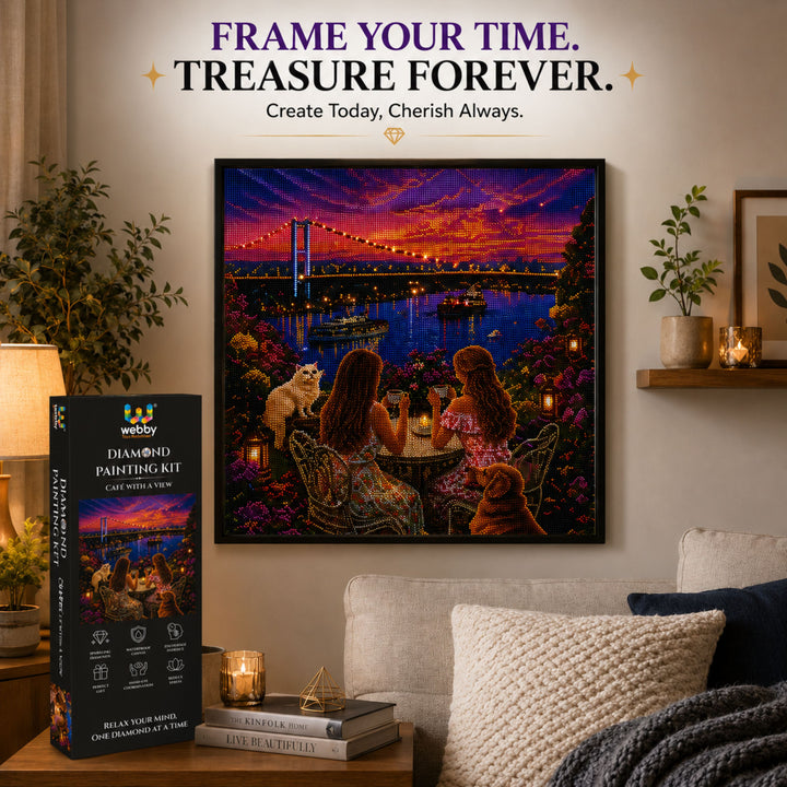 Webby Café with a View 5D Diamond Painting Kit | DIY Art and Craft, 5D Crystal Diamonds, Waterproof Canvas, Includes All Tools, Stress Relief Activity