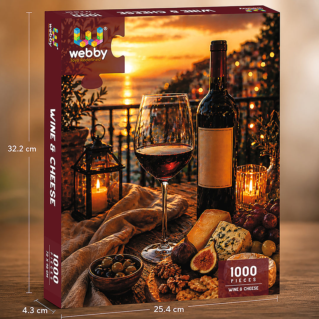 Webby Wine and Cheese Jigsaw Puzzle 1000 Pieces | Precision-Cut Pieces, Vibrant Rich Colours, Family Activity, Sunset Art Design