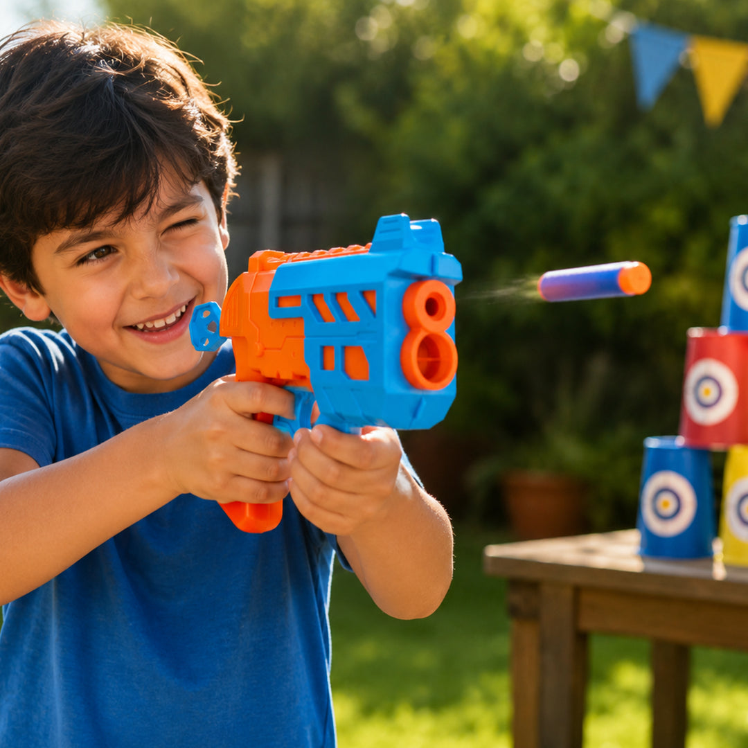 Webby Double Trouble Blaster Toy Gun with Soft Foam Bullets for Kids | 2 Guns Included, 8 Balls & 3 Darts, Dart & Ball Fury, For Ages 3+, 2-Player Battle Set