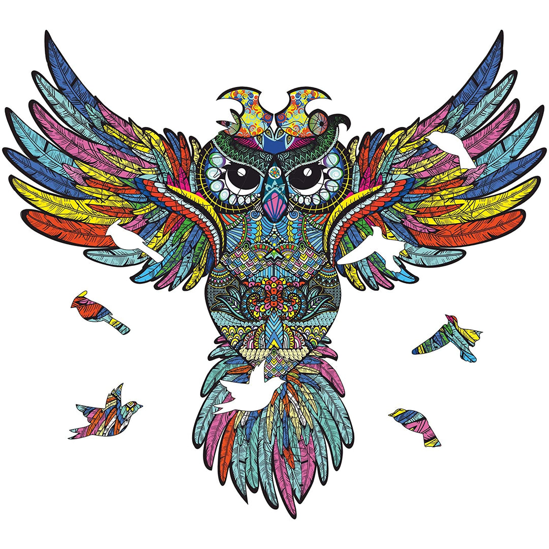 Webby Colourful Jigsaw Owl Shaped Puzzle with Tray (28×24) cm, 100 Pcs