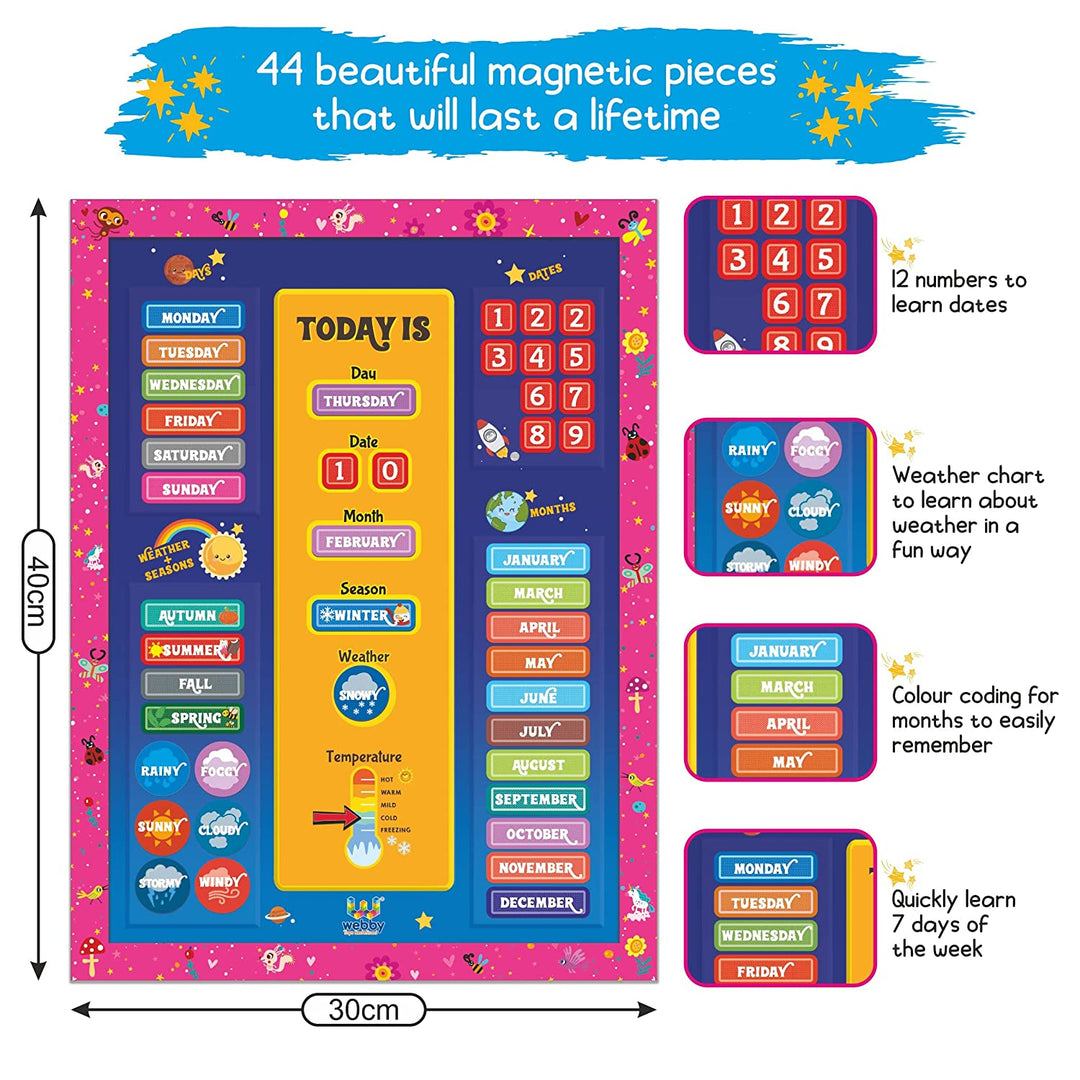 Webby Educational Magnetic Calendar Preschool and Montessori Classroom (44 Pcs)