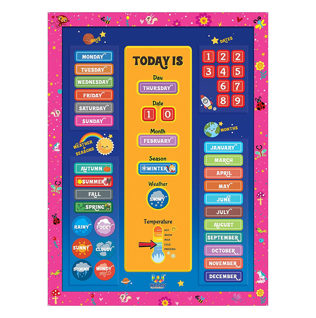 Webby Educational Magnetic Calendar Preschool and Montessori Classroom (44 Pcs)